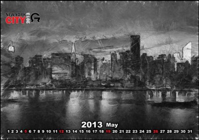 Постер Города и страны на холсте - Calendar for the City of New York in 2013