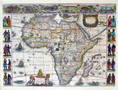 Постер Карты на холсте - Afrika map 1632  				 - карта Африки 1632г.