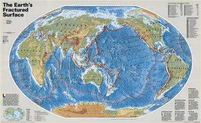 Постер Карты на холсте - Карта тектонических разломов земной поверхности
