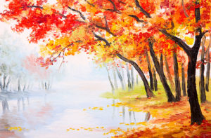 Осенний лес возле озера